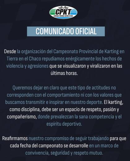 La organización oficial del Campeonato Provincial Karting en Tierra (CPKT) repudió la pelea de los competidores (Fuente: Instagram @cpkt_chaco)