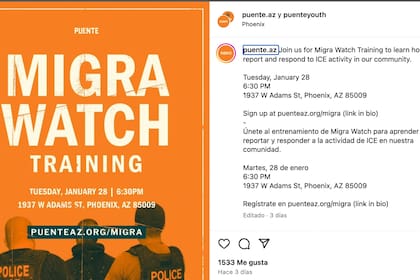 La organización Puente convocó a los vecinos a través de su cuenta de Instagram a sus capacitaciones "Migra Watch" para saber cómo reportar a un agente del ICE