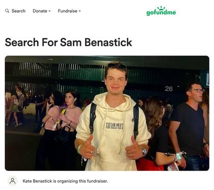 La página de GoFundMe con la información de Sam Benastick.
