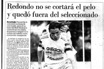 La página de LA NACION con la negativa de Fernando Redondo a la convocatoria en 1995, por no aceptar "la regla del pelo"