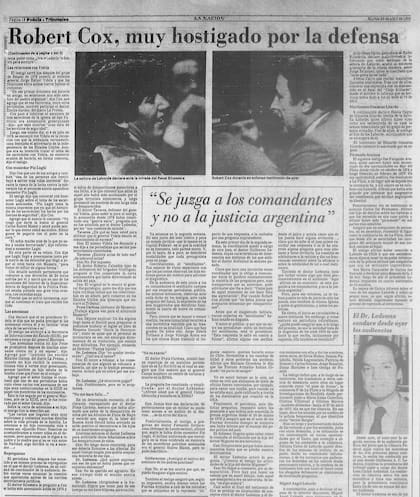 La página de LA NACION con la nota con los testimonios de Adriana Calvo de Laborde y Robert Cox (ambos, en las fotos); la cobertura estuvo a cargo de Martín Carrasco Quintana