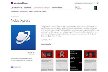 La página del Xpress Browser, el navegador para Windows Phone de Nokia