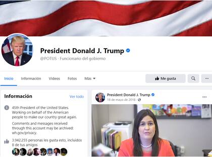 La página POTUS en Facebook tiene 6,5 millones de seguidores y no se ha usado desde mayo de 2018.