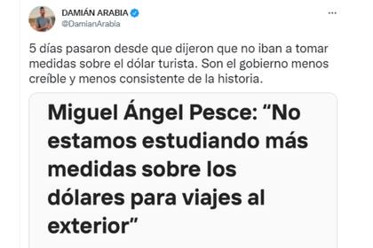 La palabra de Miguel Ángel Pesce fue replicada (Captura Twitter)
