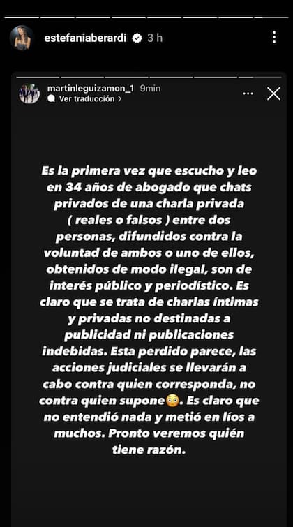 La palabra del abogado de Estefi Berardi luego de que filtraran sus chats con Fede Bal