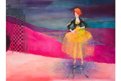 Naturaleza y mujer, zapatos rojos, de Delia Cancela