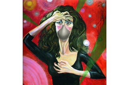 Autorretrato de Marcia Schvartz "Mi vida es un tango", intervenido ahora, con barbijo