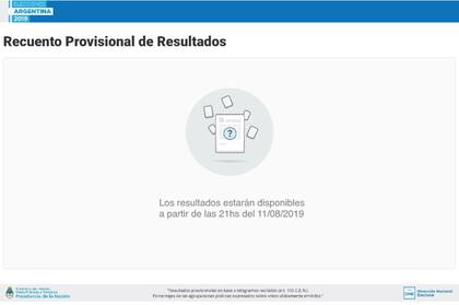 La pantalla del recuento provisional de resultados