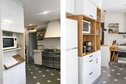 ANTES Y DESPUÉS. Cambiaron los azulejos originales, pero conservaron el piso, que es el mismo del comedor.