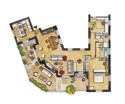 La pared lateral recta mide 15,5m. El frente y la diagonal, 8,5.