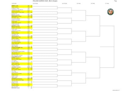 La parte alta del cuadro masculino de Roland Garros