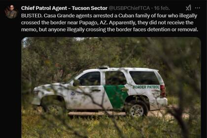 La Patrulla Fronteriza de Tucson detuvo a una familia de inmigrantes cubanos que había ingresado de modo irregular a EE.UU.