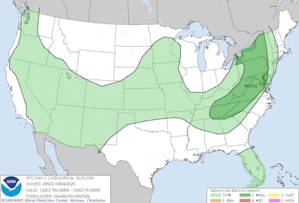 La península de Florida continuará bajo gran inestabilidad atmosférica, con aguaceros de gran intensidad con posibilidad de inundaciones repentinas en condados del sur