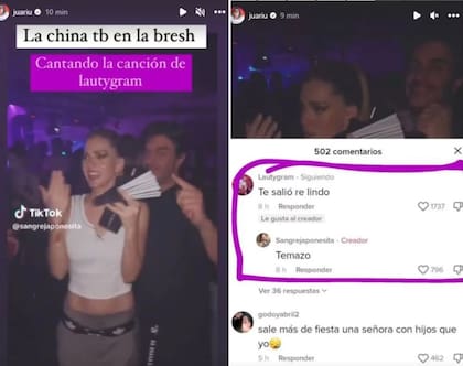 La periodista Juariu, en su Instagram, mostró el intercambio de palabras entre la China Suárez y Lauty Gram