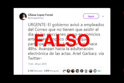 La periodista Liliana López Foresi retuiteó la información errónea