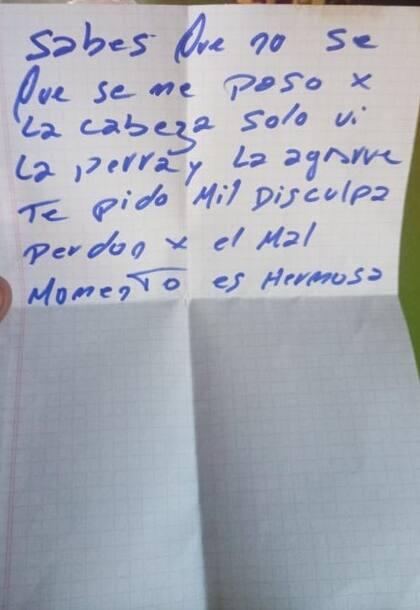 La perra fue entregada a su dueño con una carta escrita a mano pidiendo disculpas
