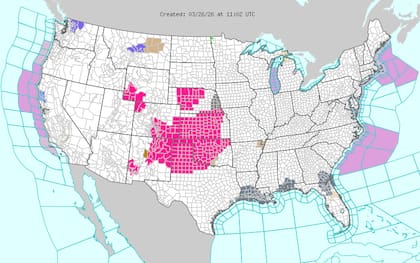 La persistencia de una cresta de alta presión empuja los termómetros a niveles históricos en las Grandes Llanuras centrales y del sur
