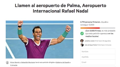 La petición que impulsaron en "Change.org" para cambiar el nombre del aeropuerto de Palma por el de Rafael Nadal