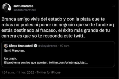 La picante respuesta de Santiago Maratea a Diego Brancatelli (Foto: Twitter @santumaratea1)