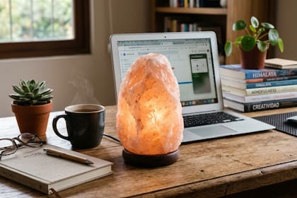 La piedra de sal rosa del Himalaya se puede ubicar sobre el escritorio (Foto: Imagen ilustrativa IA)