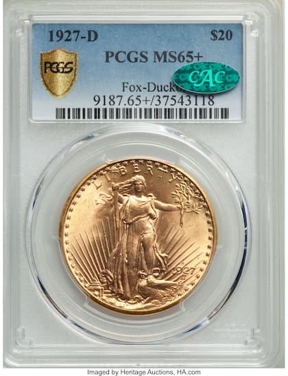 La pieza en subasta en Heritage Auctions está calificada como MS65+