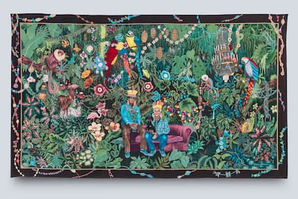 La pieza textil "La familia en el alegre verdor", de Chiachio & Giannone, se exhibió en la sección Meridians de Art Basel y fue comprada por Buhar