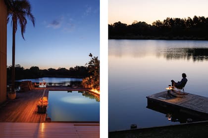 La pileta de la casa da a una laguna a la que sólo tienen acceso 6 lotes en todo el country