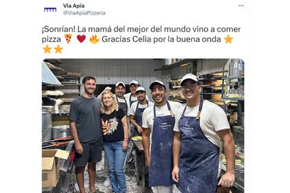 La pizzería festejó en Twitter la visita de Celia, la mamá de Lionel Messi