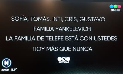 La placa que se mostró al inicio de Telefe Noticias este martes