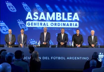 La plana mayor de la AFA, con Tapia, a la cabeza, en la última asamblea reunida en Ezeiza