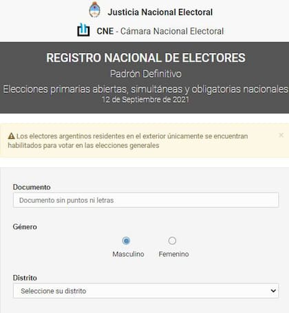 El formulario para consultar el lugar de votación para las PASO generó quejas de los usuarios, ya que no incluye la opción "persona no binaria"