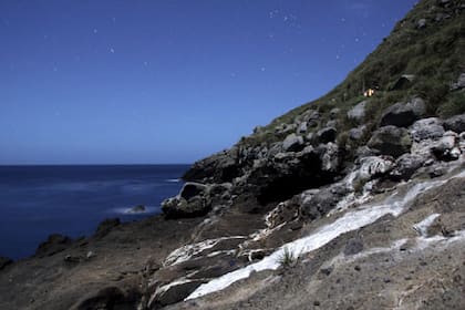 La playa, iluminada por la luz de la luna