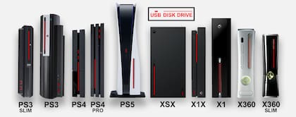 La PlayStation 5 junto a la Xbox Series X y los modelos anteriores de ambas consolas