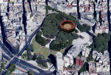 La plaza de toros de Retiro si aún estuviera en pie, en plena Plaza San Martín.