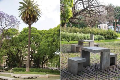 La plaza Juan Domingo Perón también forma parte del paseo. Allí se realizó una plantación complementaria a la vegetación existente. Los solados y el equipamiento expresan un lenguaje de diseño contemporáneo.