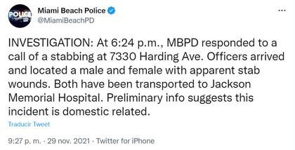 La polica de Miami Beach alert sobre una investigacin por un caso de apualamiento