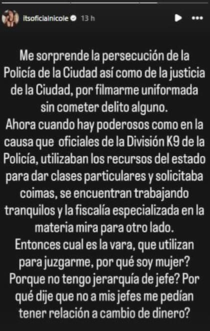 La policía que vendía contenido erótico con el uniforme denunció “persecución” de la fuerza y de la Justicia.