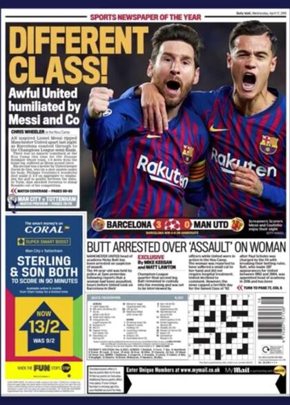 La portada de deportes del Daily Mail: "Una clase diferente"