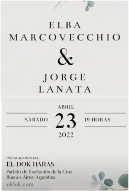La portada de la invitación al casamiento de Jorge Lanata y Elba Marcovecchio