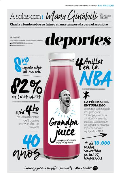 La portada de LA NACION Deportes: el "Grandpa Juice" de Manu Ginóbili