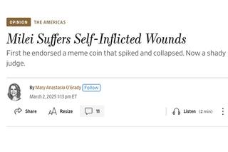 Dura columna de The Wall Street Journal contra Milei por la designación de Lijo y la "estafa" cripto