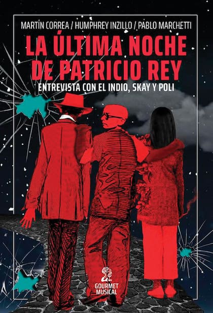 La portada de La última noche de Patricio Rey. Entrevista con el Indio, Skay y Poli (Gourmet Musical), escrito por Martín Correa, Humphrey Inzillo y Pablo Marchetti