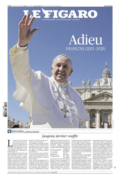 La portada de Le Figaro sobre la muerte del papa Francisco