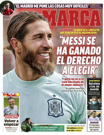 La portada de Marca, con Sergio Ramos: el capitán de Real Madrid habló de Messi
