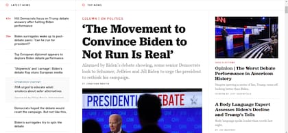 La portada de Politico sobre el debate presidencial entre el presidente de Estados Unidos Joe Biden y el ex presidente Donald Trump.