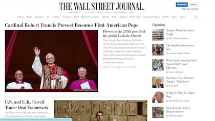 La portada de The Wall Street Journal tras el anuncio del nuevo Papa