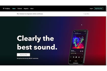 La portada de Tidal en la web