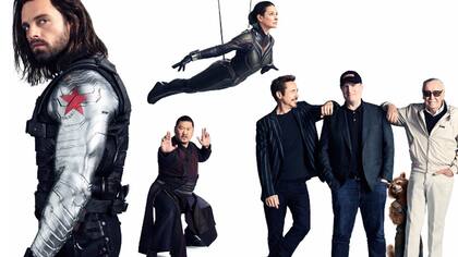 Sebastian Stan (Soldado de invierno), Benedict Wong (Wong), Evangeline Lilly (La avispa), Robert Downey Jr. (Tony Stark), Kevin Feige, Bradley Cooper (Rocket Raccoon) y Stan Lee