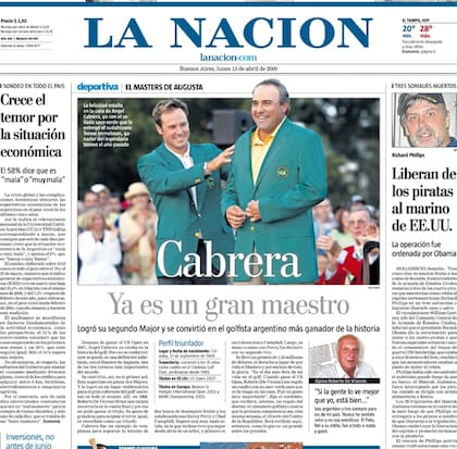La portada del 13 de abril de 2009, con la conquista del Pato Cabrera en Augusta