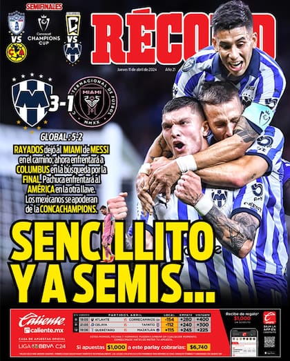 La portada del día del diario Récord con la burla a Messi